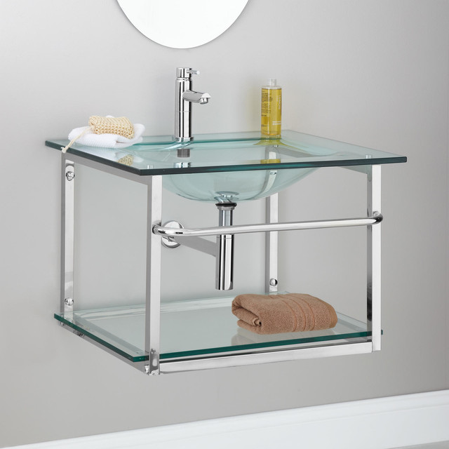 Zuri Wall-Mount Glass Sink with Towel Bar - Modern - Bathroom Sinks