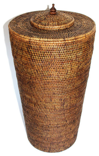 wicker laundry basket with flower and lid