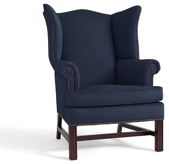 Thatcher Upholstered Wingback Chair, Cadet Navy Twill Traditional