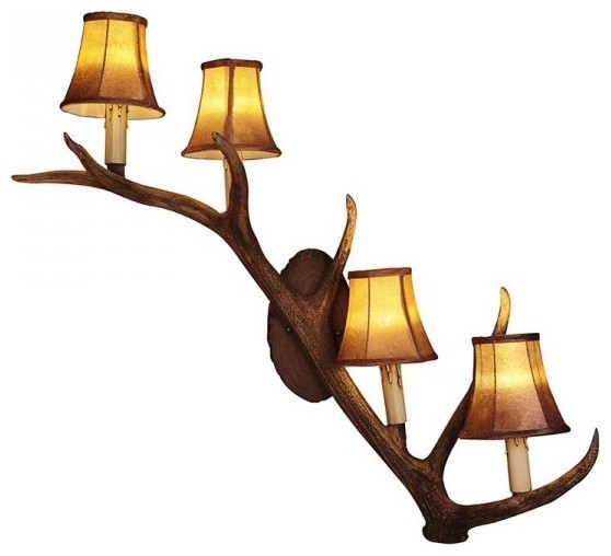 4 Linen Shade Rustic Slender Antler Wall Sconces - Rustic - Wall Sconces - by ParrotUncle