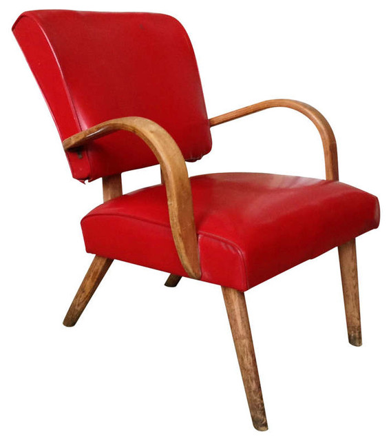 American 1950's Red Vinyl Arm Chair Armchairs and Accent Chairs new