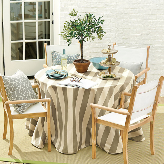 Canopy Stripe Indoor/Outdoor Tablecloth Canopy Stripe Kiwi/Sand Sunbrella contemporarytablecloths