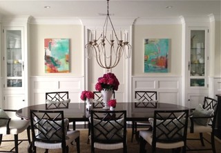 Abstract art enhances traditional dining room 