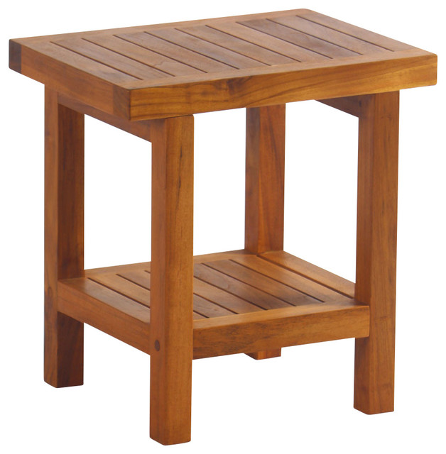 Teak Spa Stool With Shelf Small  Traditional  Accent 