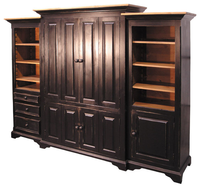 French Country Media Wall Unit Traditional Entertainment Centers And Tv Stands portland