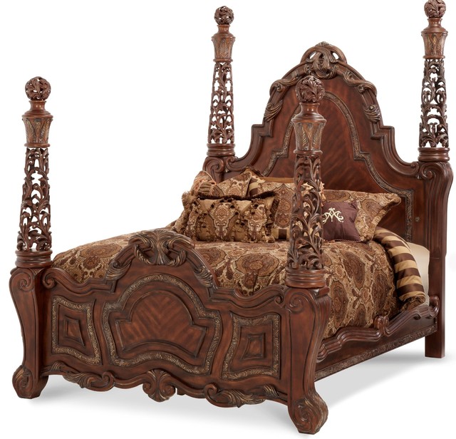 AICO Furniture, Essex Manor Queen Poster Bed, Queen Victorian Panel