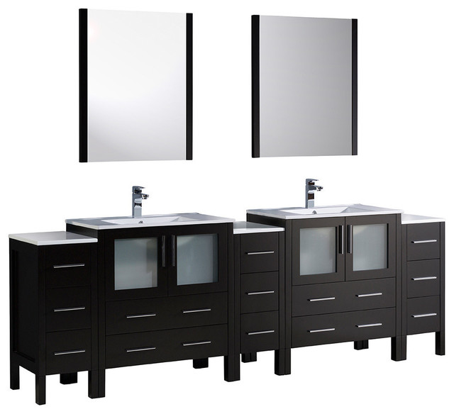 Torino 96 Espresso Double Integrated Sinks Bathroom Vanity 3 Side