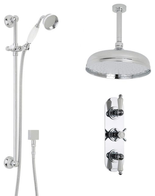 Beaumont Chrome & Ceramic Shower System Set 12" Apron Ceiling Head