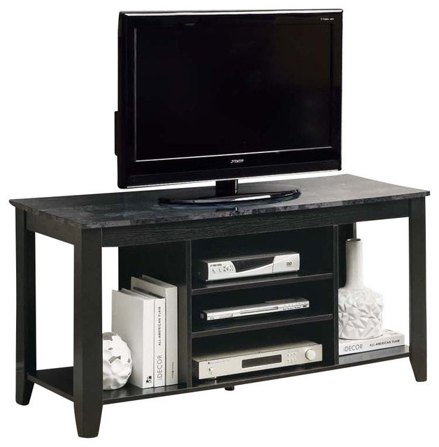 Monarch Specialties 48x18 Media Unit With Grey Marble Top in Black