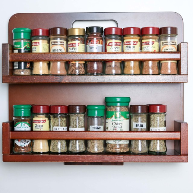 Spice Rack Open Top Two Tiers Wooden Bar Contemporary Spice