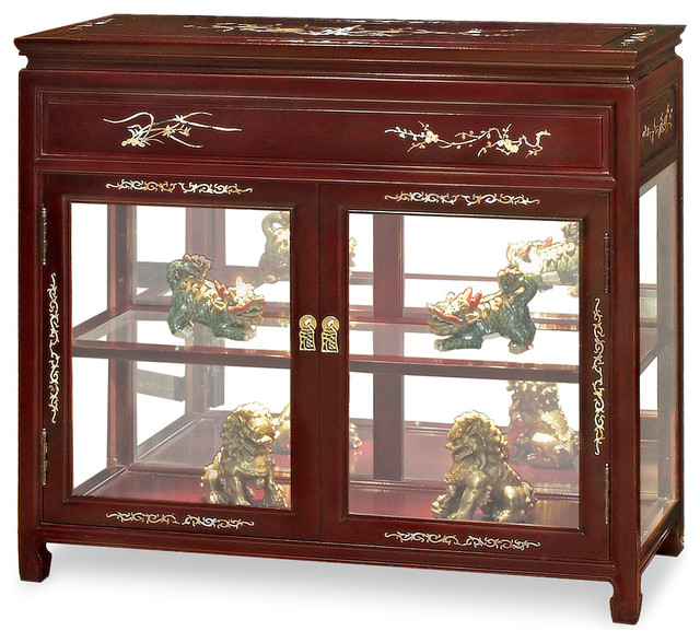 Rosewood Pearl Inlay Curio Asian Accent Chests And