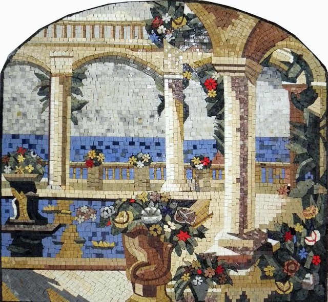 Natural Scene Stone Tuscan Mosaic Mural Mediterranean Tile Murals