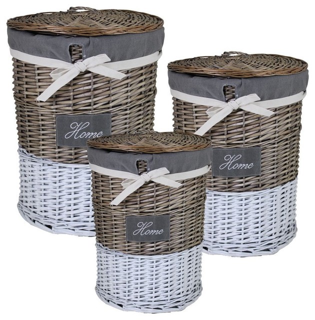 3piece Round Willow Hamper Set Contemporary Hampers by
