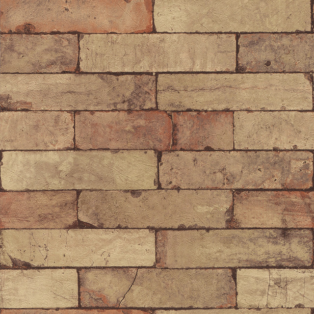 Medium Tan Distressed Brick Wallpaper Wallpaper by WASHINGTON