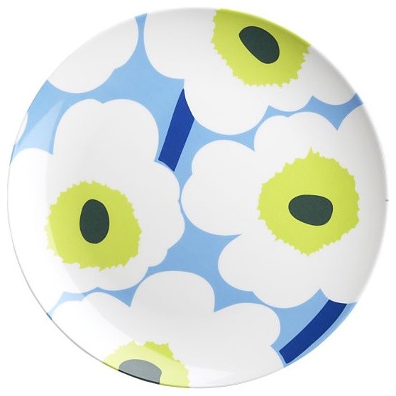 Marimekko Unikko Green and Blue 11" Melamine Plate Modern Dinner