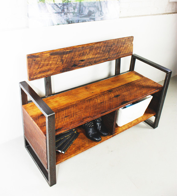 reclaimed wood bench with storage Rustic Accent And Storage Benches