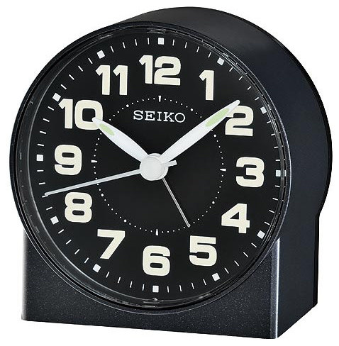 Seiko Black Metallic Bedside Alarm Clock Quiet Sweep Second Hand