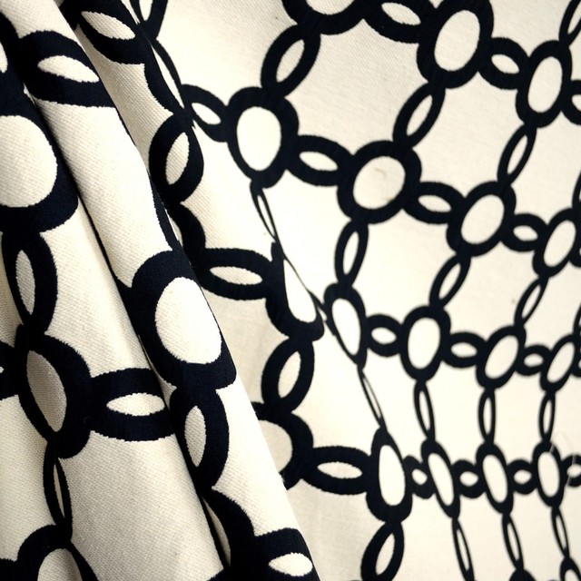M9793 Domino Black Cream Chainlink Trellis Upholstery Fabric