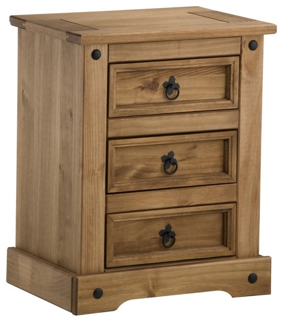 Bonsoni Pine Corona 3 Drawer Bedside Chest Contemporary Nightstands