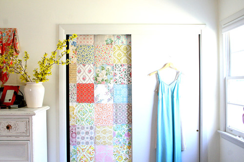 Wallpapered Bedroom closet