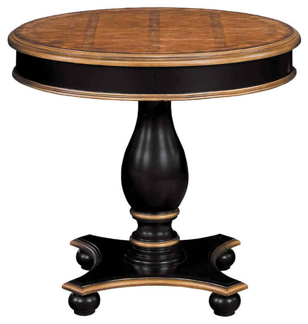 Aaron Round Pedestal Table, Brown and Black - Traditional - Side Tables