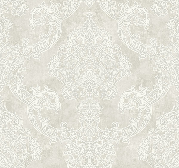 Oria Light Gray Damask Wallpaper Victorian Wallpaper by Brewster