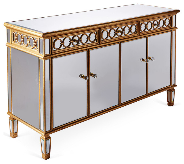 Gabriel Mirrored Console Gold Contemporary Buffets And Sideboards