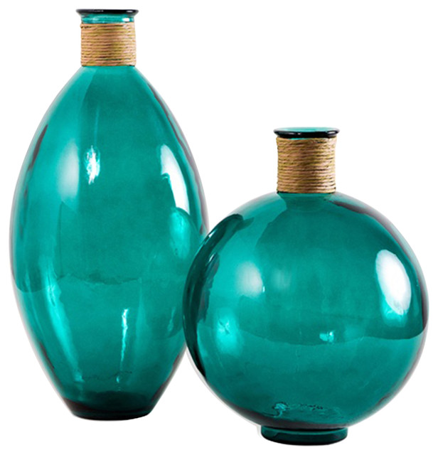 Interlude Home Kingston Wrapped Teal Vases, Set of 2 Beach Style