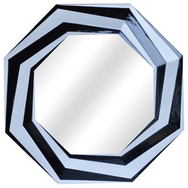 Spiral Black and White Finish Octagonal Wall Mirror 44"D Contemporary Wall Mirrors by Zeckos