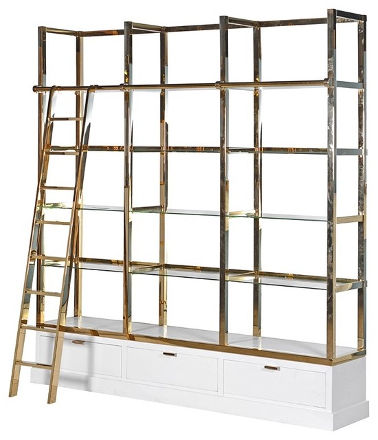 White And Gold Kessington Shelving Unit With Ladder Modern