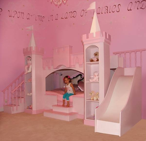 Princess Bedroom Girls Castle Bed Slide & Staircase - Kids - new ...