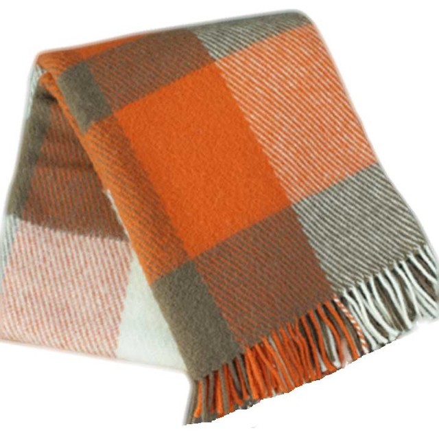Lambswool Plaid Throw, Orange Contemporary Throws by Lalapatoot