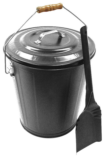 Ash Can with Shovel Contemporary Fireplace Accessories