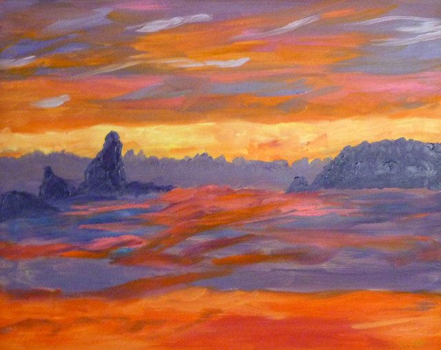 Oil Painting "Sunset on the Pacific Ocean" Beach Style
