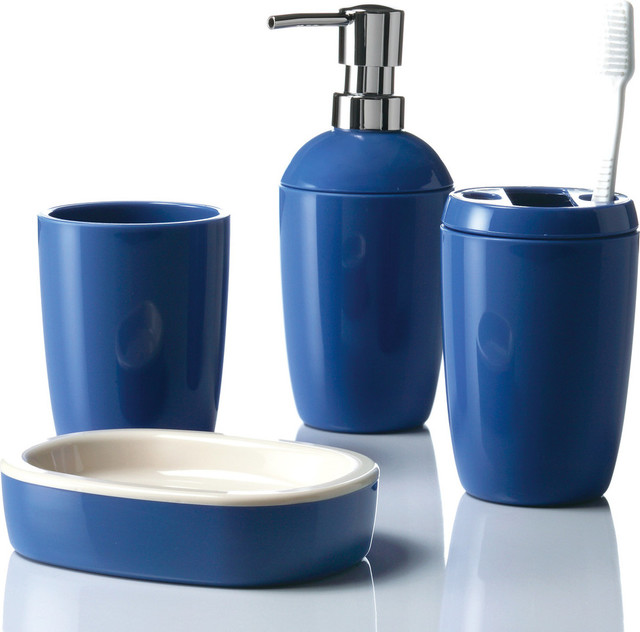 InOut 4Piece Bathroom Accessory Set, Blue Bathroom Accessory Sets