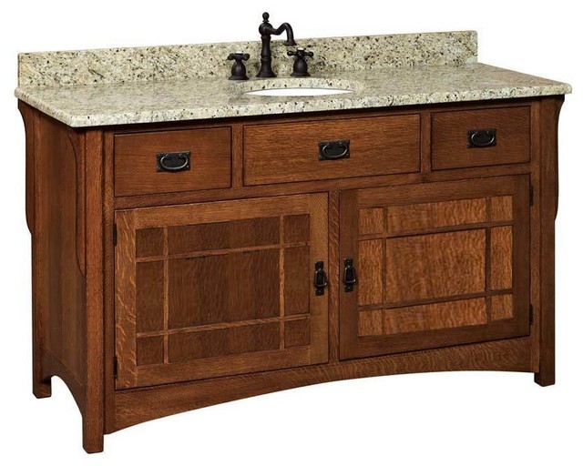 Landmark Bathroom Vanity, Quarter Sawn White Oak, Graphite, Wood Door