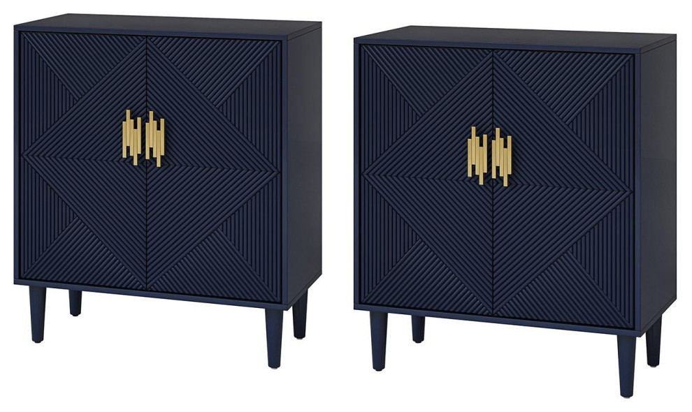 Contemporary 2 Door Accent Cabinet With Shelves Set Of 2 Midcentury