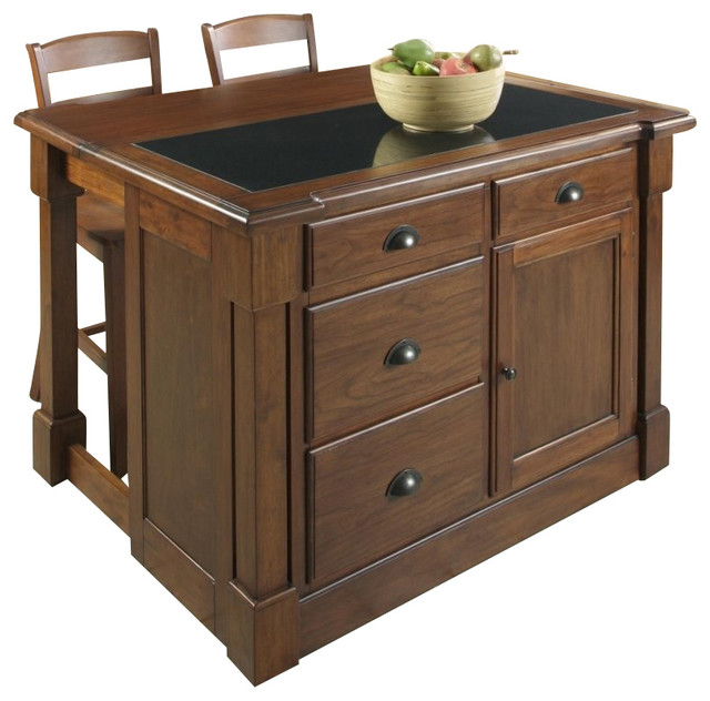 Home Styles Aspen Kitchen Island and Two Stools Set Transitional