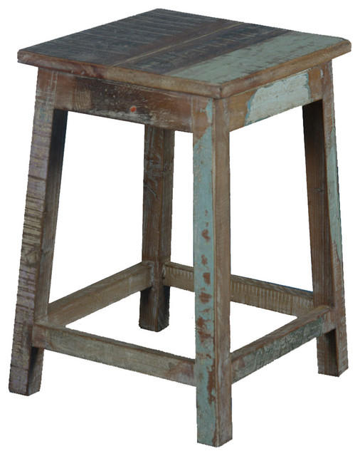 Square Rustic Reclaimed Wood 18" Pedestal End Table Stool Rustic