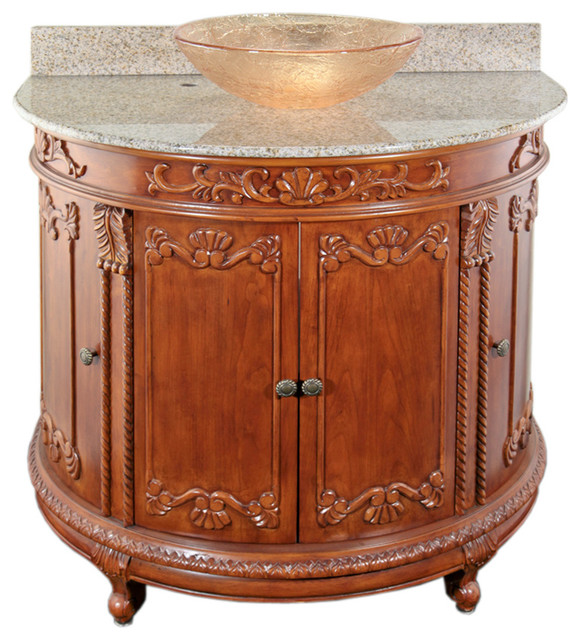 Oak SemiCircle Vanity with Beige Granite Top & 16" Champagne Gold