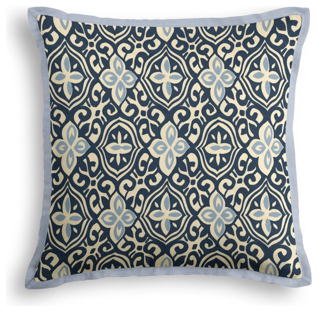 Blue Moroccan Mosaic Tailored Throw Pillow Eclectic Decorative