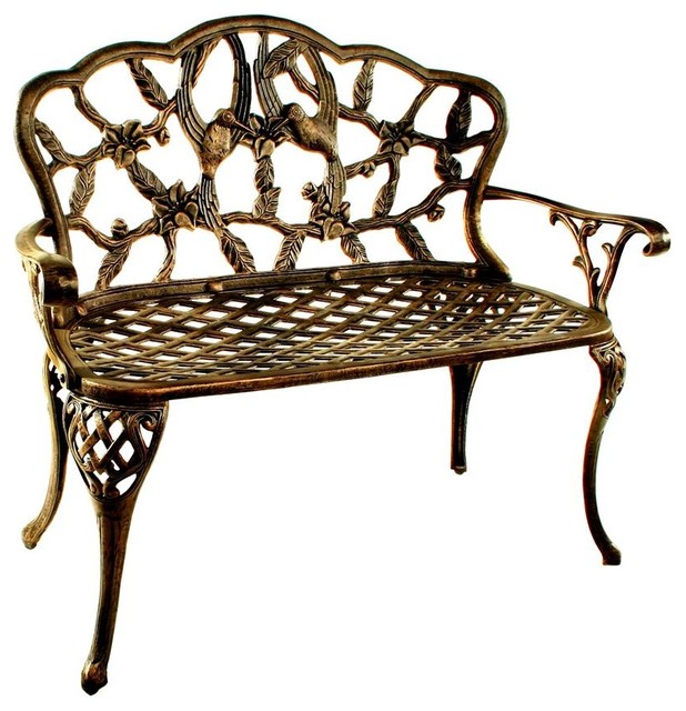Loveseat Bench w Scalloped Back & Hummingbird Design ...