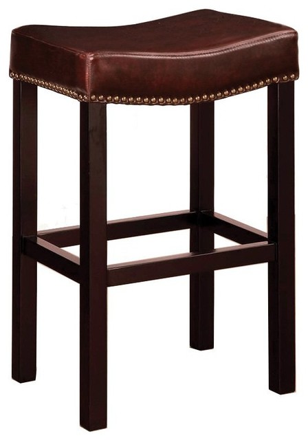 Tudor Backless Bar Stool, Antique Brown Bonded Leather - Contemporary - Bar Stools And Counter 