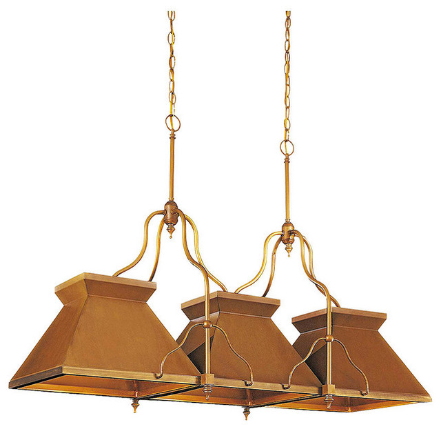 Edwardian Kitchen Island Pendant With Antique Brass Patina