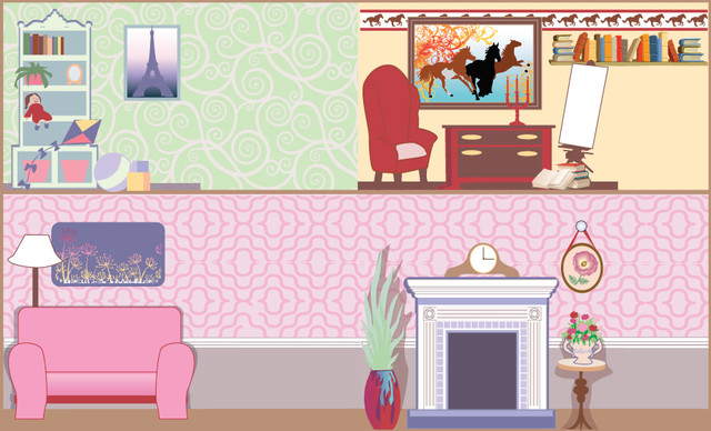 dollhouse living room wallpaper