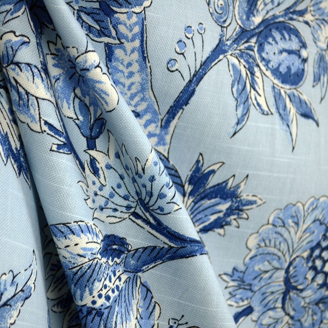 Island Living Cobalt Blue Jacobean Floral Drapery Fabric Traditional