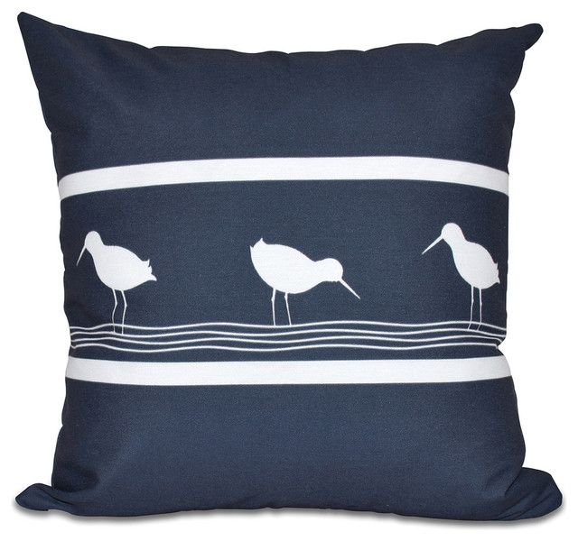 Birdwalk, Animal Print Outdoor Pillow, Navy Blue, 18