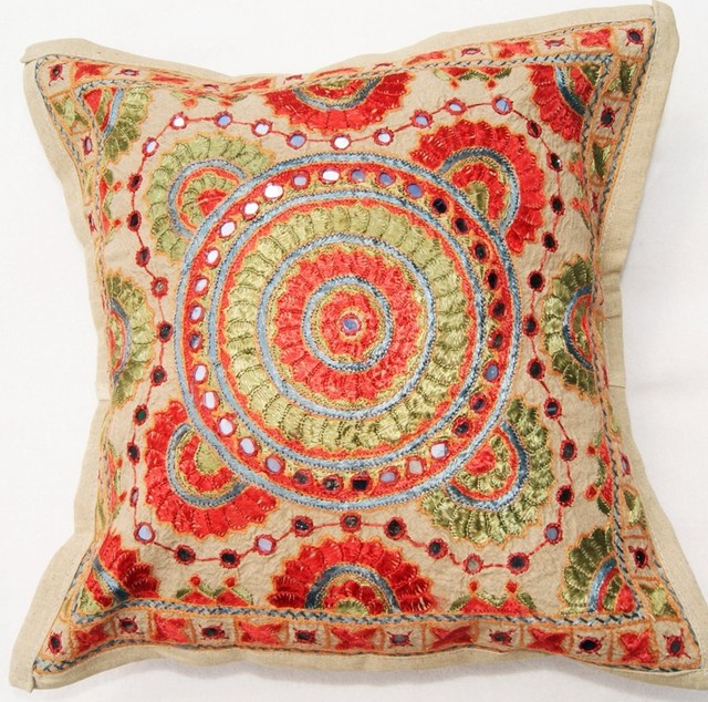 Traditional Indian embroidered cushion cover Traditional Decorative