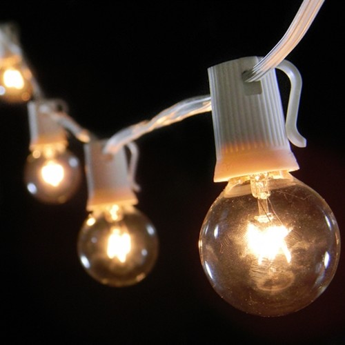 Globe String Lights, White Wire Modern Outdoor Rope And String