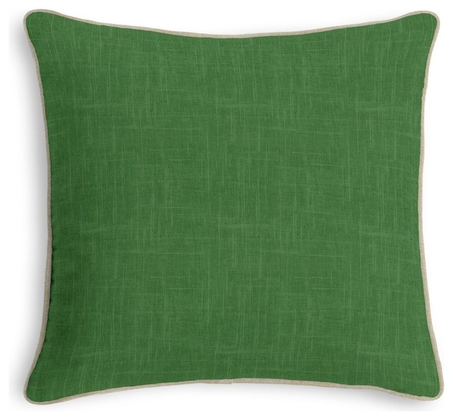 Dark Green Lightweight Linen Corded Pillow Contemporary Scatter